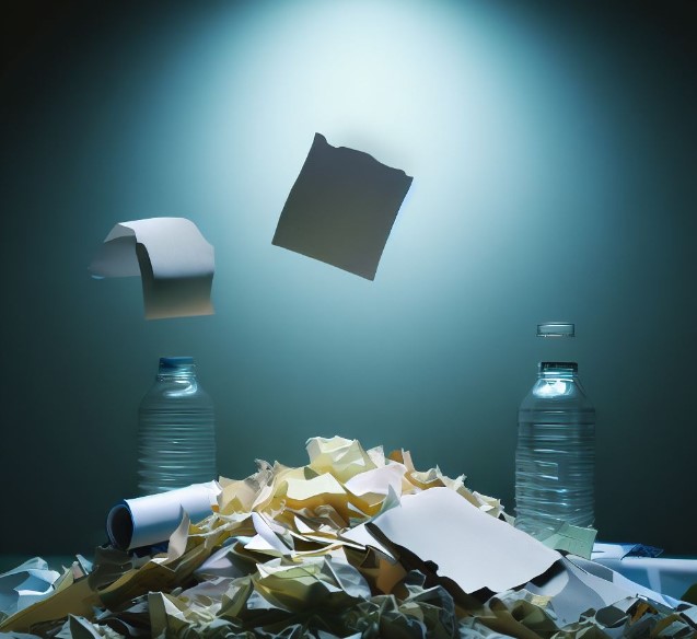 spadające odpady papierowe
